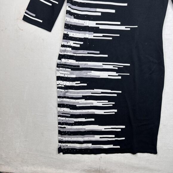 Ming Wang Dress Womens Small Black White Sweater Sheath 3/4 Sleeve Embellished - Picture 3 of 9